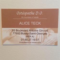 E.I. Alice TECK Ostéopathe à Bussy-Saint-Georges, - Horaires d'ouverture