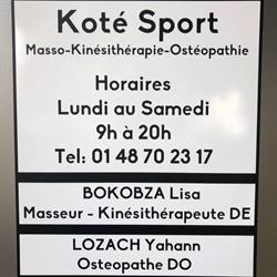 Lozach Yohann - OSTEOPATHE D.O (KOté SPORT) Bagnolet /les Lilas, - Horaires d'ouverture
