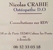 Nicolas Crabie, Cubzac-les-Ponts - Horaires d'ouverture