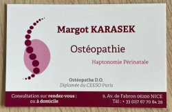 Margot KARASEK Ostéopathe Haptonomie Périnatale Nice Fabron, - Horaires d'ouverture