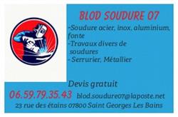 Blod Soudure 07, Saint-Georges-les-Bains - Horaires d'ouverture