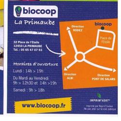 Biocoop La Primaube, Luc-la-Primaube - Horaires d'ouverture