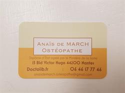 Cabinet d'ostéopathie Anaïs de MARCH, Nantes - Horaires d'ouverture