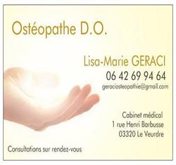 GERACI Lisa-Marie Ostéopathe D.O., Le Veurdre - Horaires d'ouverture