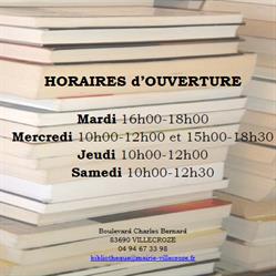 Bibliothèque Municipale de Villecroze, - Horaires d'ouverture