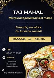 Restaurant Indien TaJ Mahal Ribérac, - Horaires d'ouverture