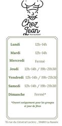 Restaurant Chez Jean, La Bassée - Horaires d'ouverture